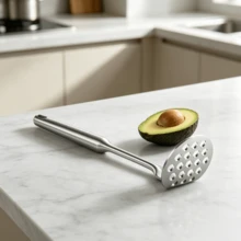 One-Piece Tiny Potato Masher, Stainless Steel With Thick Handle, Kitchen Gadget For Mashed Potato, Fruit And Vegetable - Silver - View 1