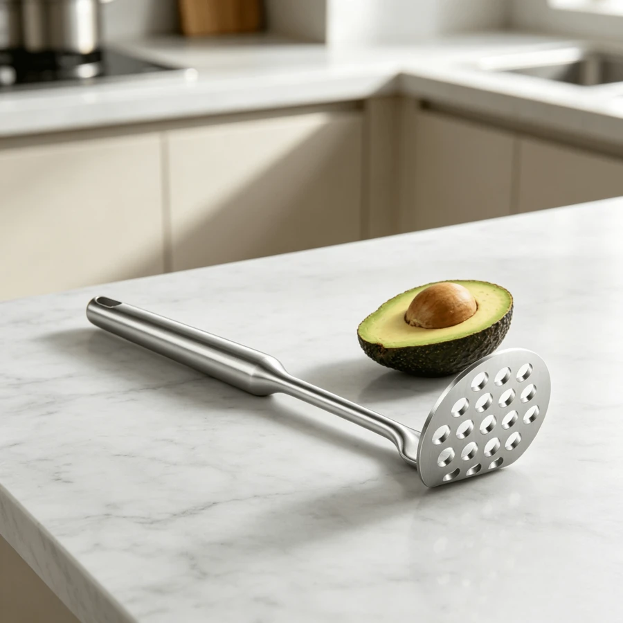 One-Piece Tiny Potato Masher, Stainless Steel With Thick Handle, Kitchen Gadget For Mashed Potato, Fruit And Vegetable - Silver - View 1