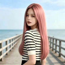 Women's 28-Inch Pink Long Straight Synthetic Wig - Natural Look, Middle Part Design, Suitable For Daily Wear, Party Dress-Up, Halloween, Holiday Headwear, Photography Styling, Cosplay - Pink - View 4