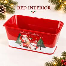 1pc Christmas Metal Planter Box, Red Rectangular Holiday Flower Pot With Snowman And Santa Claus Pattern, Decorative Plant Container For Christmas Table Centerpiece, Home Decor, Party And Gift Basket - Christmas Flower Pot - View 4