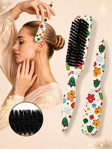 1pc Beard Brush Unisex Smooth Back Combing, Tame Frizz And Flyaways, Edge Control Comb, Volumizing Wooden Handle Comb, Detangling Comb, Hairline Control, Slip Comb, Hair Comb, Volumizing Wooden Handle Comb, Edge Control Comb, Plastic Hair Comb, Create Smooth Ponytail And Bun - With Wide Tail Teasing And Detangling Comb, Convenient For Parting, Styling, Polishing And Smoothing Hair, Create Smooth Frizz-Free Hairstyle, Suitable For Men And Women, Recommended As Christmas Gift - Multicolor - View 7