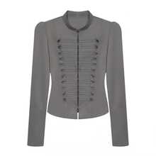 European Design Grey Pleated Short Blazer Jacket For Women, Slim Fit Flattering Commuter Jacket Top - Grey - View 5