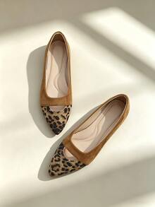 Women's Daily Versatile Hollow Design Leopard Print Patchwork Pointed Toe Low-Cut Flat Ballet Shoes - Brown - View 6