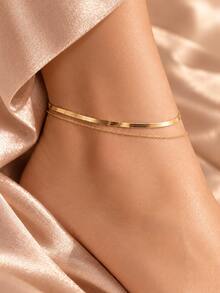 2pcs Gold-Plated Stainless Steel Flat Chain Anklet Set, Suitable For Travel, Beach, Gift For Girlfriend Or Mother - Anklet - View 6
