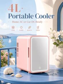 SMEGGEMS 4L Mini Portable Dual-Use Skincare Fridge With Adjustable LED Makeup Mirror, Hot & Cold Functions, Suitable For Cosmetics, Snacks And Beverages Storage, Bedroom, Office And Car Use - Pink - View 8