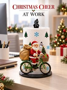 2D FLAT Christmas Decor Kitchen Paper Towel Holder (No Power Light) - Desktop Tabletop Roll Holder With Display And Storage Function, Fun Cycling Santa Claus Design, Suitable For Kitchen, Bathroom, Living Room And Dining Room, Decorative Ornament To Create Warm Christmas Atmosphere - Multicolor - View 2
