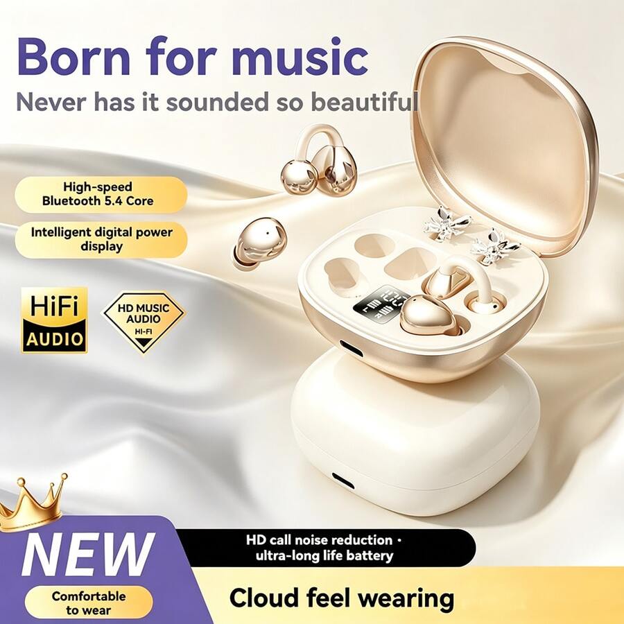 2‑In‑1 Wireless Bluetooth 5.4 Earbuds, In‑Ear & Ear‑Clip Dual Wearing With Butterfly Decor, LED Power Display, Ultra‑Low Gaming Latency, ENC Noise Reduction, Type‑C Fast Charge, Dual‑User Shared Audio, Christmas Halloween Holiday Gift For Women - View 1