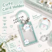 Kawaii Pink ID Card Holder With Retractable Reel, Cute Clear Sliding Card Case, Aesthetic Badge Holder With Charm For Daily Use - Multi-color - View 7