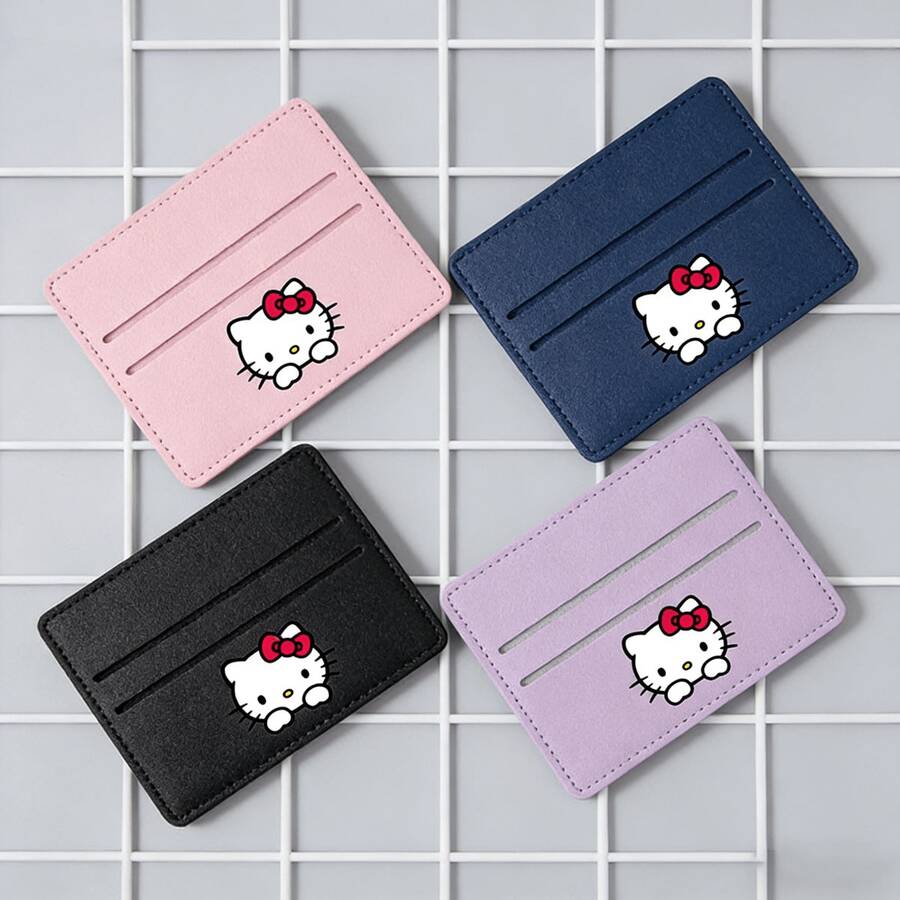 1pc Cute Sanrio Hello Kitty Card Holder, Women Fashion Mini PU Leather Card Wallet, Portable Slim Credit ID Card Case - Multicolor - View 1