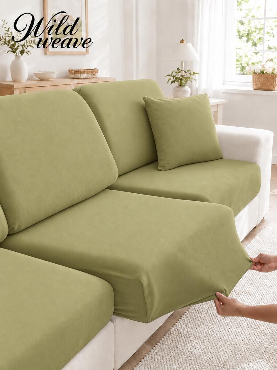 1pc Minimalist Modern Solid Color Milk Silk Elastic Sofa Cushion Cover, Suitable For All Seasons