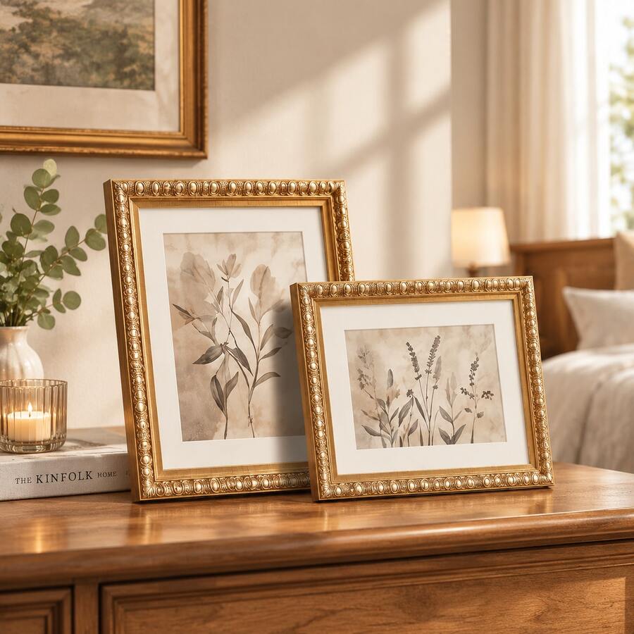 Retro Gold Bead Wire Frame, Gold Textured Paint Surface, Bobbin Frame Backboard Triangular Bracket, Desktop Or Wall Mounted Decorative Frame Bobbin Frame - Gold - View 1