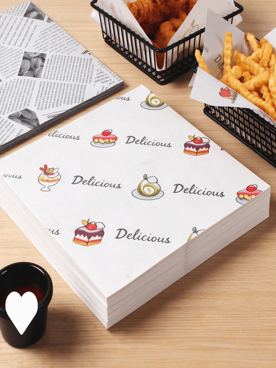 100pc Wax Paper Oil-Resistant Baking Paper, Suitable For Air Fryer, Cake, Sandwich, Bread, Dessert, Tiramisu, Picnic, Fast Food Packaging And Basket Liner, Multi-Functional Kitchen Oil-Resistant Isolation Mat Paper - View 1