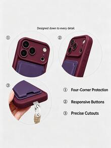 VOUVI 4-In-1 Dopamine Suction Cup Phone Case With Card Holder And Lanyard, Compatible With IPhone 17 16 15 14 13 12 11 Pro Max, Shockproof Matte Solid Color Multifunctional Soft Shell, Suitable For 16 15 14 Plus - Green + Brown Lanyard - View 3