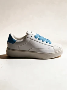 Numeris 2026 New Low-Top Skate Sneakers For Men, Blue Pink Asymmetric Accents Shell Toe, Thick Wide Laces, Non-Slip Platform Sole Casual Walking Shoes - Blue Pink - View 7