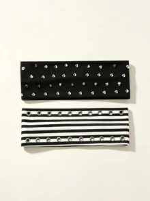 2/3pcs Women's Button Polka Dot Headband, Striped Rivet Sports Sweat ...