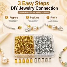 2mm Gold & Silver Dual-Color 300pcs/Ea Zinc Alloy Spacer Beads Set For DIY Bracelet, Necklace, Phone Chain Making, Metal Jewelry Accessories - Positioning Tube - View 3