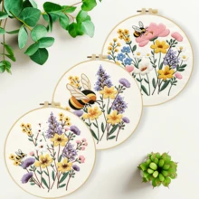 1PC 20*20cm/7.9*7.9in, Beautiful Flowerbed Embroidery Kit, DIY Handmade Embroidery Set For Adult Beginners, Home Gift, Women's Sewing Gift, Including User Manual, Printed Pattern Fabric, Embroidery Frame, Needle And Thread. - 20*20cm/7.9*7.9in - View 2