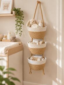 3-Tier Hanging Storage Basket Organizer, Wall-Mounted Woven Basket, Suitable For Baby Room, Used For Storing Books, Toys And Early Education Supplies - Multicolor - View 6