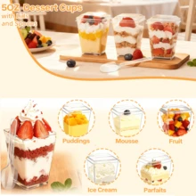 5oz Reusable Square Plastic Dessert Cups With Lids & Spoons, 50/100 Pack Dessert Bowls Containers For Pudding, Mousse, Party & Picnic - Transparent - View 9