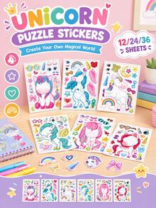 12/24/36pcs Make A Face Stickers For Kids, 6 Different Unicorn Designs Stickers For Kids Birthday Party Favors - Multicolor - View 1