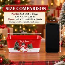1pc Christmas Metal Planter Box, Red Rectangular Holiday Flower Pot With Snowman And Santa Claus Pattern, Decorative Plant Container For Christmas Table Centerpiece, Home Decor, Party And Gift Basket - Christmas Flower Pot - View 2