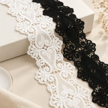5 Yards Black & White Embroidered Lace Trim, Hollow Water-Soluble Satin Ribbon, Suitable For DIY Decoration And Sewing - A - View 7