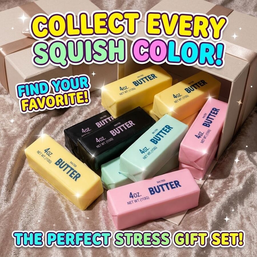 1pc Butter Squishy Toy, Soft Squeezable Realistic Butter Stick, Sensory Stress Relief Fidget Toy, Cute Salted Butter Food Shape, Creative Desk Toy Gift - Multicolor - View 1