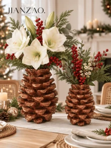 1pc Embossed Pine Cone Shape Vase, 2 Size Options, Rustic Winter Tabletop Flower Holder, Christmas Holiday Living Room Dining Table Decor, Perfect Housewarming Gift - Pine Cone Vase - View 4