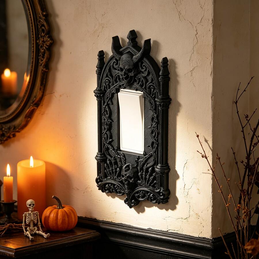1pc Gothic Skull Arch 3D Printed Plastic Outlet Cover Plate, Dark Carved Design, Halloween Atmosphere Wall Socket Decorative Cover - Multicolor - View 1