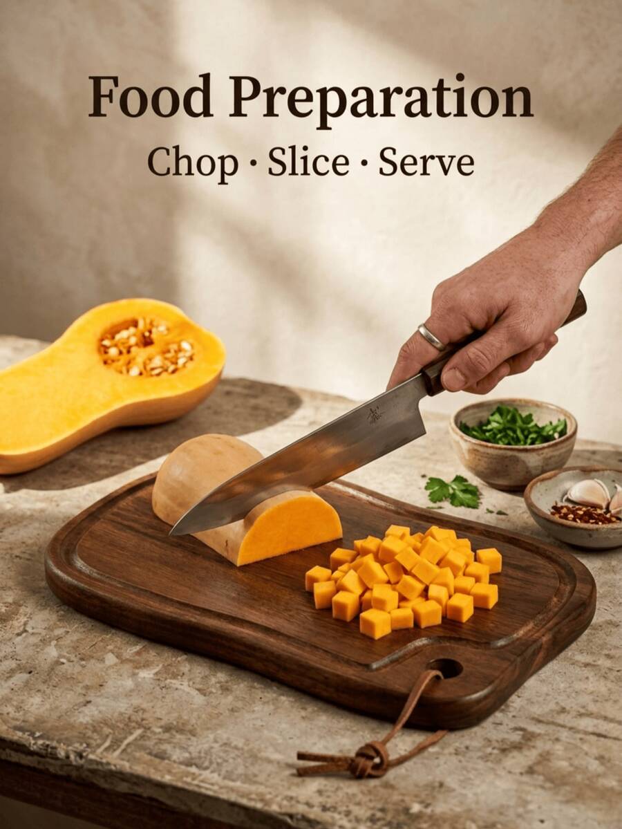 Solid Wood Cutting Board, Acacia Wood With Rope, 2 Sizes Available, Home Use Solid Wood Meat And Fruit Cutting Board, Hanging Solid Wood Vegetable Cutting Board, Kitchen Prep And Cutting Board, Kitchen Home Use Fruit, Vegetable, Meat Cutting, Wear-Resistant And Non-Deforming, Easy To Clean, Suitable For Kitchen And Restaurant Use - Natural Wood Color - View 1