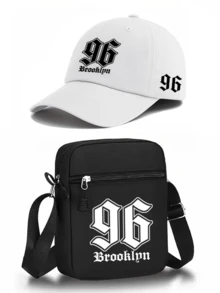 1pc/2pcs "Brooklyn 96" Pattern Print Unisex Street Fashion Outdoor Sports Baseball Cap And Crossbody Bag, Adjustable, Gift For Yourself Or Friends - Multicolor - View 7