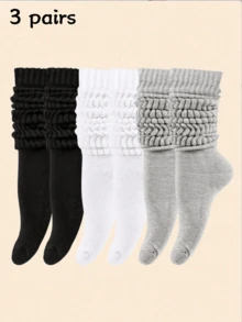 1/3/5/10/20 Pairs Women's Solid Color Loose Knit Mid-Calf Socks, Soft Breathable Layering Socks, Black White Gray Warm Tones Casual Socks, Suitable For Autumn/Winter Daily Wear - Multicolor - View 9
