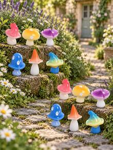 3pcs/Set 6 Colors Mushroom Garden Decor, ABS Resin Decorative Mushroom Figurines, Suitable For Fairy Garden, Flower Pot, Micro Landscape And Home Garden Decoration - Colorful Mushroom - View 3