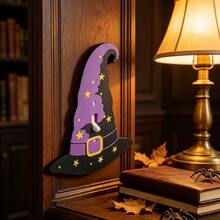 1pc Purple Wizard Hat Shaped 3D Printed Plastic Switch Panel, Decorated With Yellow Star Pattern, Halloween Theme Wall Switch Decorative Cover Plate - Multicolor - View 3