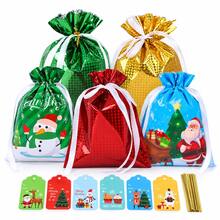 35 Pack Christmas Gift Bags Set, 5 Drawstring Gift Bags 24 X 32 Cm With 30 Assorted Christmas Gift Tags & Ties, Metallic And Printed Holiday Gift Packaging Bags For Xmas Party Presents - Multicolor - View 1