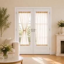 1 Buah Tirai Pendek Semi-Transparan Bergaya Prancis Warna Krem Bahan Linen Imitasi, Tirai Pintu Pendek Pelindung Privasi untuk Dapur, Kamar Tidur, Ruang Tamu, Desain Kantong Batang, Mudah Digantung - 1PC - View 1