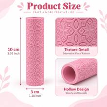 Moroccan Texture Clay Roller 3D Printed PLA Pottery Texture Roller Ceramic Embossing Tool Suitable For Polymer Clay, Soft Clay, Air Dry Clay, Pottery, DIY Crafts, Sculpture, Hand Molding Geometric Mosaic Pattern Impression Roller Ceramic Supplies - Pink - View 6