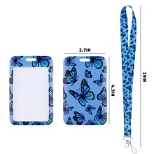 1pc Blue Butterfly, Purple Butterfly, Pink Butterfly, Black Butterfly Pattern Lanyard Card Holder, Keychain Hard Shell ID Badge Holder For Bus Card, ID Card, Work Badge, Student ID, Exhibition Pass, Event Party ID Card - Multicolor - View 9