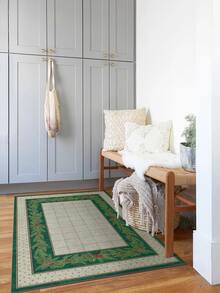 1PC Light Green Pine Branch & Pine Cone Plaid Area Rug, Faux Cashmere Material Rectangular Christmas Holiday Pattern, Machine Washable Suitable For Living Room Bedroom Daily Home Decor, Aesthetic Home Decoration - Multicolor - View 6