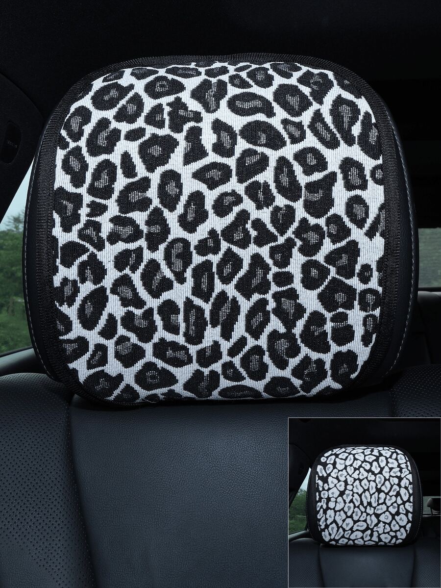 Almohada de cuello para asiento de coche con estampado de leopardo, soporte de cuello universal de fácil instalación para conducir, accesorio decorativo para coche, funda de almohada para cabeza
