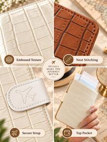 Rfid Blocking Passport Holder, 1pc Pu Leather Crocodile Pattern Travel Wallet, Multi Card Slots, Id Window, Credit Card & Boarding Pass Organizer, Snap Closure Airplane Embossed Passport Cover Case For Women Men, International Travel Essentials - A - View 10