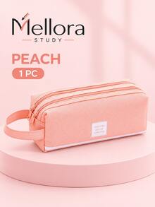 1Pc/6pcs Large Capacity Canvas Pencil Case With Handle, Double Zipper Multi‑Layer Pencil Pouch, Solid Color Portable Stationery Bag For Students Back To School Supplies - Double Zipper - View 8