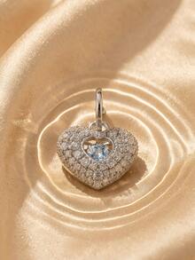 Swarovski 1pair Silver Tone Heart Drop Earrings With Blue & Clear Glass Rhinestone, Geometric Heart Dangle Earrings For Women Party Statement Jewelry - Silver - View 4