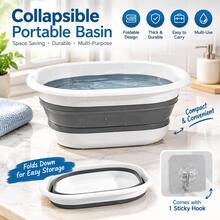 2pcs Foldable Wash Basin Set, Includes 1 Large Foldable Basin And 1 Adhesive Hook, Space-Saving Durable Plastic Portable Basin, Suitable For Home, Dorm, Camping, Modern Oval Multi-Functional Easy Storage Easy Cleaning, Autumn Back To School Dorm Essentials - Multicolor - View 5