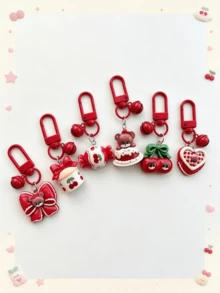 3pcs Random Mixed Cartoon Vintage Berry Red Heart Bow Cherry Cake Bell Keychains, Japanese Girly Style Best Friend Gift, Backpack Charm, Versatile Holiday Gift - Multicolor - View 9