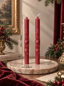 1pc Vintage Red Embossed Tapered Candle With 3D Fruit And Leaf Pattern, Creating Romantic Christmas Winter Atmosphere, Suitable For Holiday Decoration, Elegant Gift, Candlelight Dinner And Party, Adding Warmth To Home Decor For New Year Season - Multiple Styles - View 14