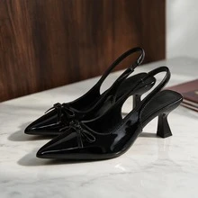 Women's Comfy And Stylish Black High Heels With A Bow-Topped Pointed Stiletto, Perfect For Fall And Winter Work, Parties, Or Weddings - Black - View 1