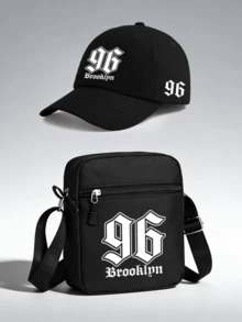 1pc/2pcs "Brooklyn 96" Pattern Print Unisex Street Fashion Outdoor Sports Baseball Cap And Crossbody Bag, Adjustable, Gift For Yourself Or Friends - Multicolor - View 1