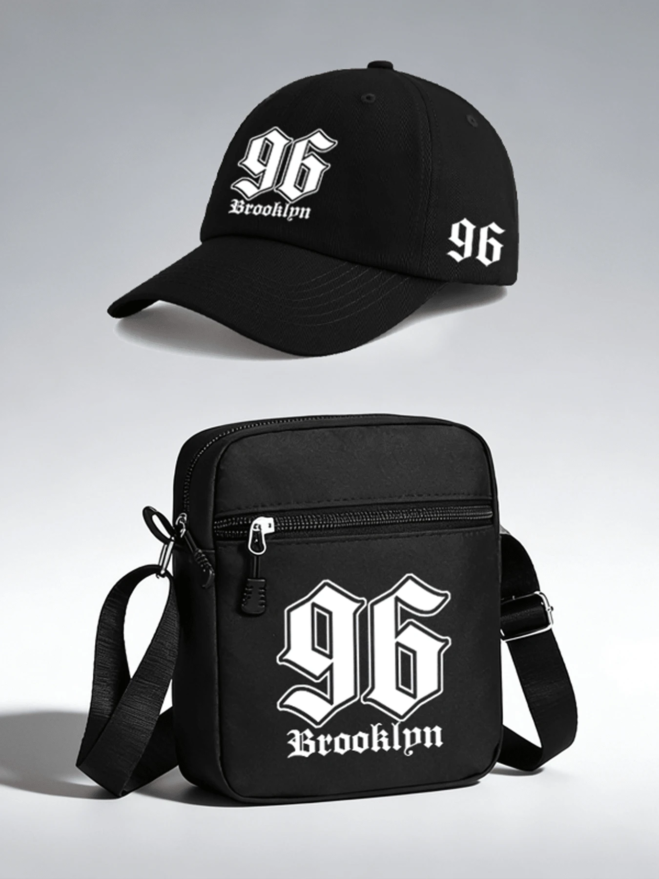 1pc/2pcs "Brooklyn 96" Pattern Print Unisex Street Fashion Outdoor Sports Baseball Cap And Crossbody Bag, Adjustable, Gift For Yourself Or Friends - Multicolor - View 1