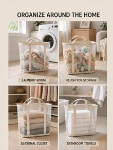 This Breathable, Foldable Laundry Basket Is A Multi-Functional Portable Storage Basket Suitable For Bathrooms And Various Rooms. It Can Be Used As A Laundry Basket, Laundry Tray, Or Large-Capacity Storage Box To Meet The Storage Needs Of Clothing And Various Items. Suitable For Various Spaces, This Casual-Style Laundry Basket Is A Space-Saving Design Suitable For Various Environments. - Multicolor - View 10